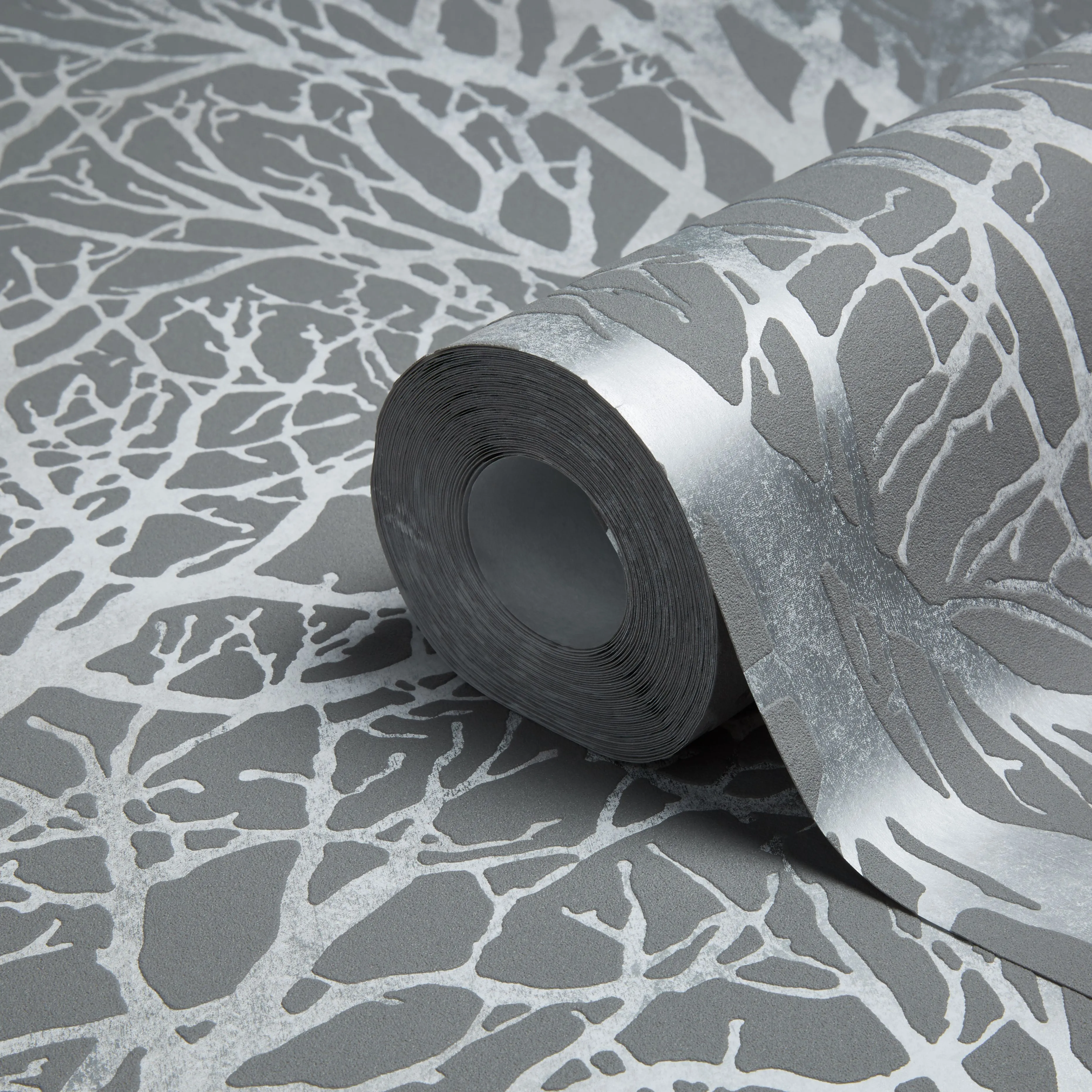 As Creation Life Grey Tree Silver effect Textured Wallpaper