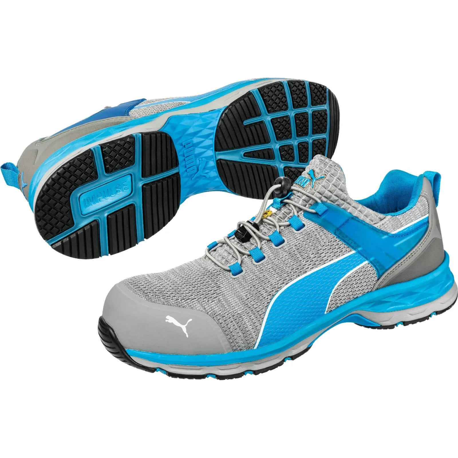 Puma Safety Xcite Low Toggle Safety Shoe - Grey / Blue, Size 7.5