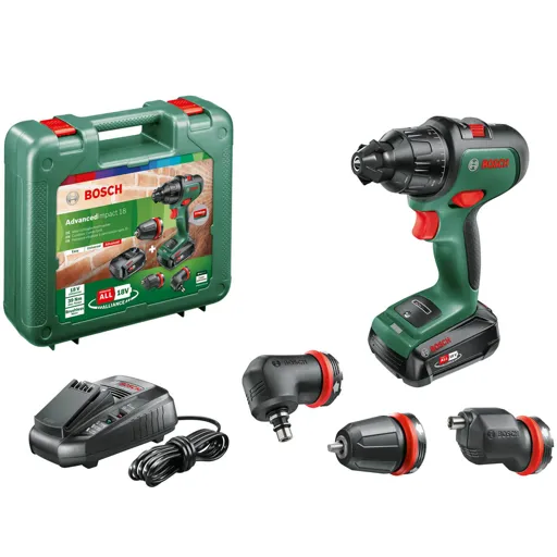 Bosch ADVANCEDIMPACT 18v Cordless Combi Drill and Attachments - 1 x 2.5ah Li-ion, Charger, Case