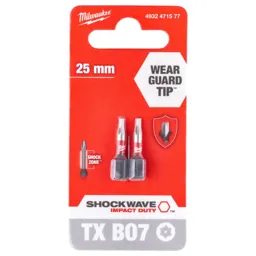 Milwaukee Shockwave Impact Duty Security Torx Screwdriver Bits - TX BO7, 25mm, Pack of 2