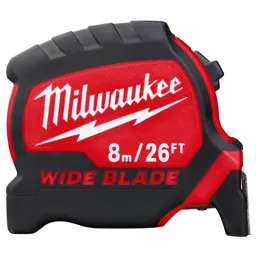 Milwaukee Premium Wide Blade Tape Measure - Imperial & Metric, 25ft / 8m, 32mm