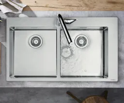 hansgrohe S71 Stainless Steel Kitchen Sink - 2 Bowl S711-F765