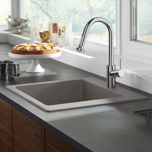 hansgrohe S51 Concrete Grey SilicaTec Inset Kitchen Sink - 1 Bowl S510-F450