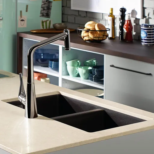 hansgrohe S51 Graphite Black SilicaTec Undermount Kitchen Sink - 2 Bowl S510-U770