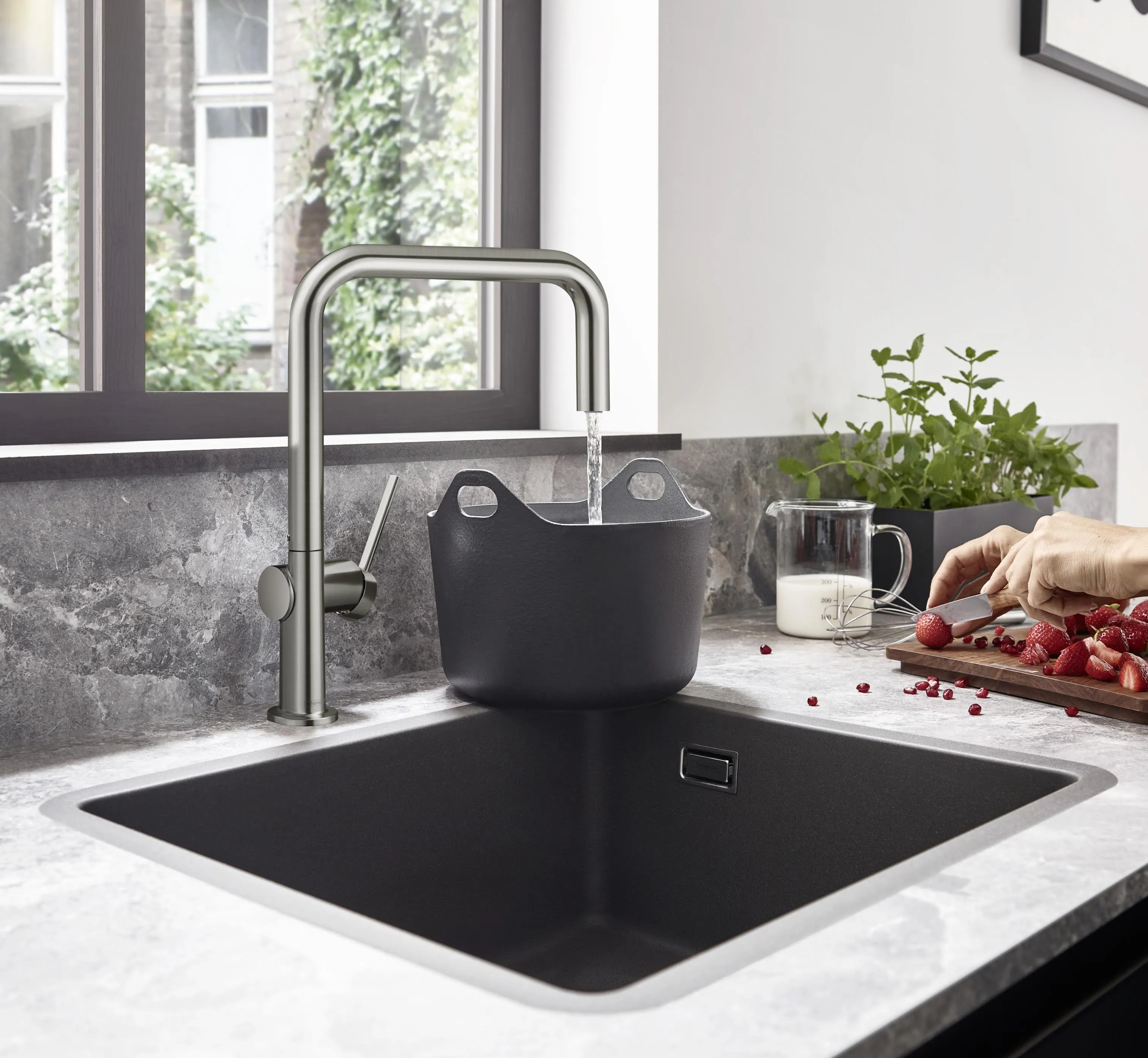 hansgrohe S51 Stone Grey SilicaTec Undermount Kitchen Sink - 1 Bowl S510-U450