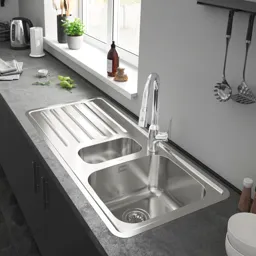 hansgrohe S41 Stainless Steel Kitchen Sink - 1.5 Bowl with Drainer S4111-F540