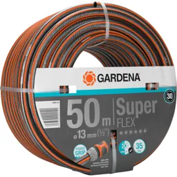 Gardena SuperFlex Premium Hose Pipe - 1/2" / 12.5mm, 50m, Black / Orange