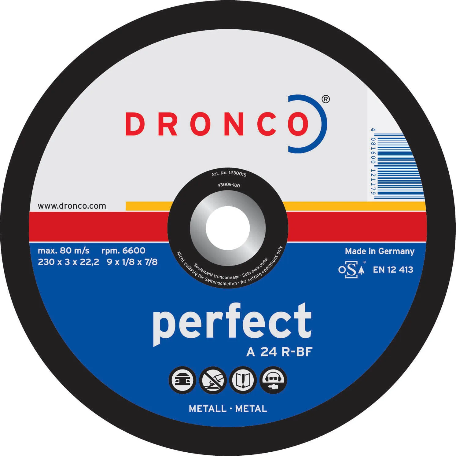Dronco A 24 R PERFECT Flat Metal Cutting Disc - 180mm, Pack of 1