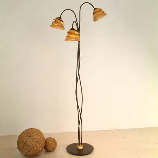Impressive floor lamp SNAIL 3-bulb brown-gold