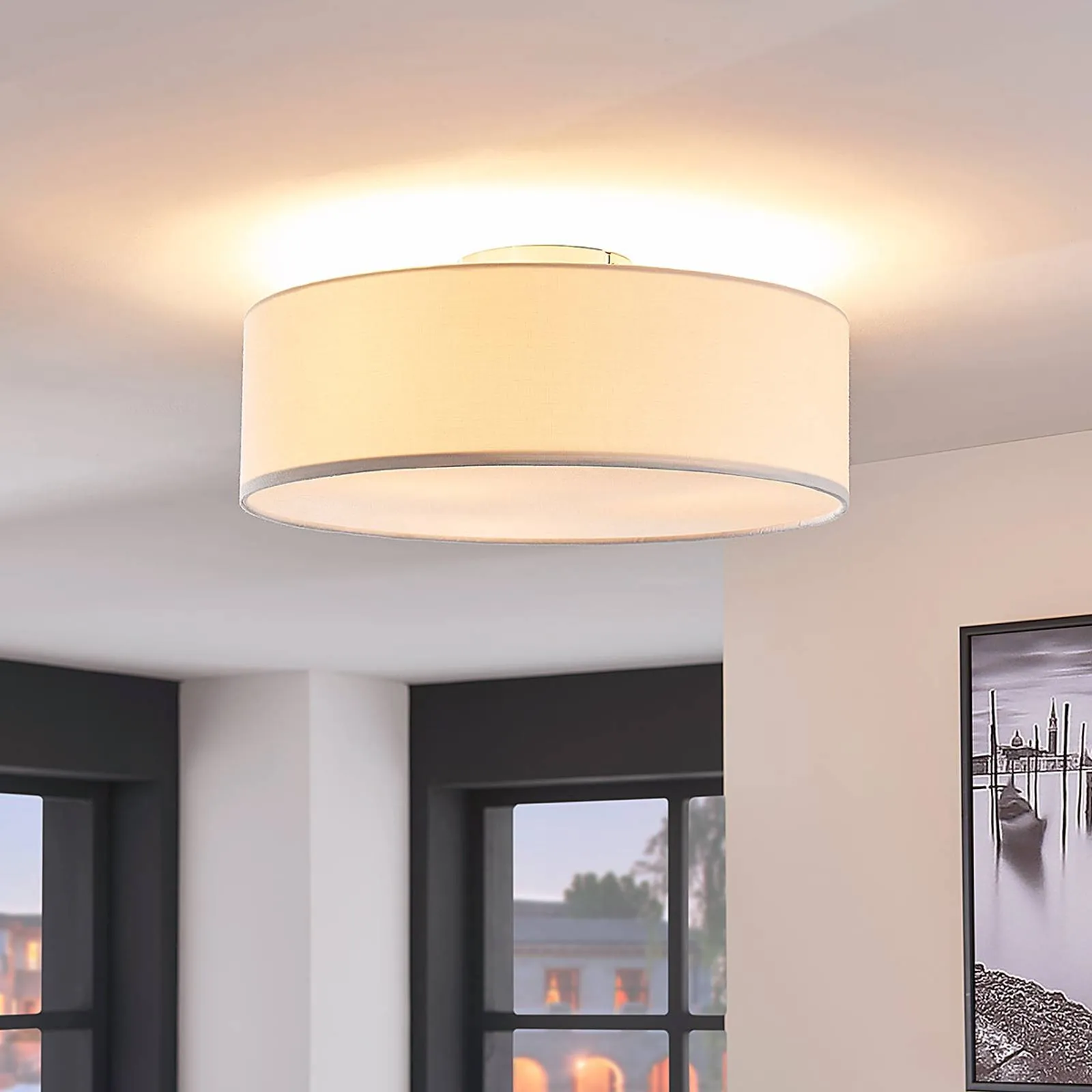 Cream-coloured fabric ceiling light Sebatin