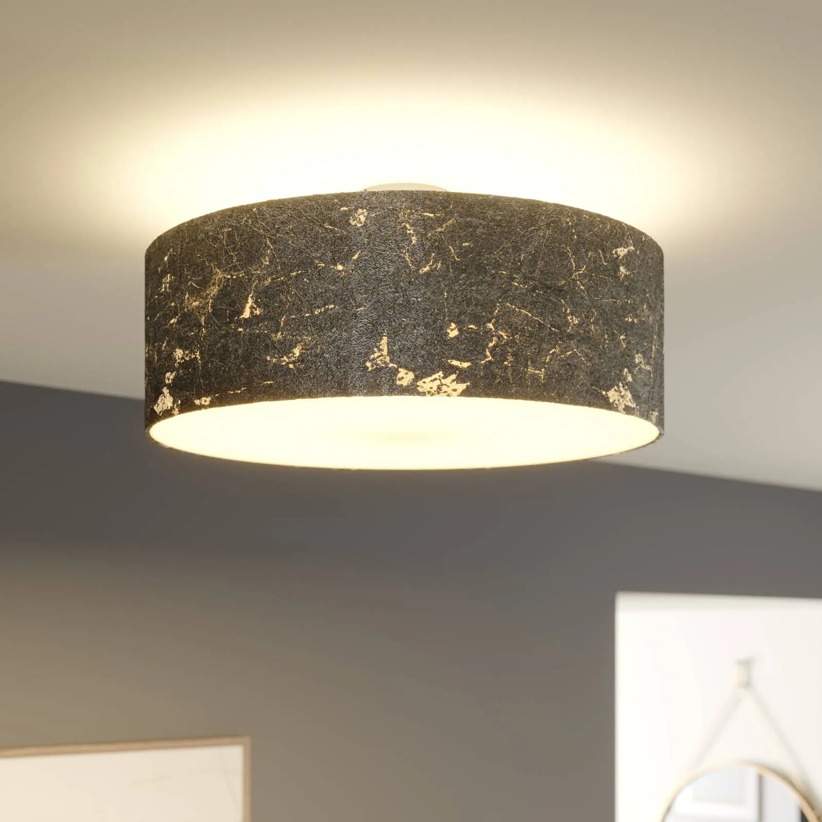 Ceiling lamp Aura, coated with silver metal leaf