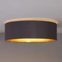 Fabric ceiling light Coleen in grey, gold inside