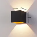 Black LED wall lamp Aldrina, gold inside