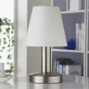 Bedside table lamp Hanno, white fabric lampshade