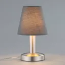 Grey bedside table lamp Hanno, fabric lampshade