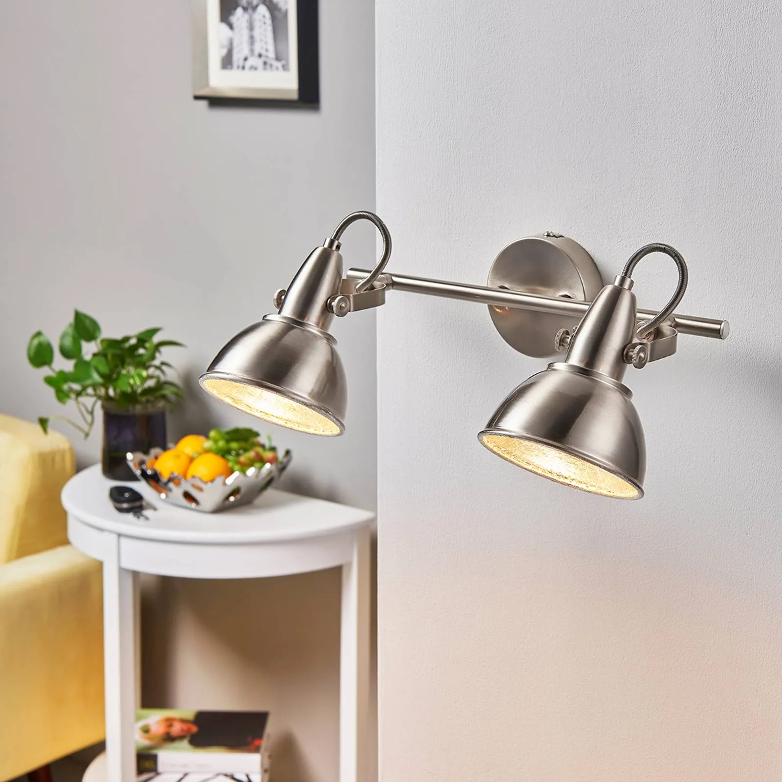 Julin wall spotlight with two lampshades, nickel