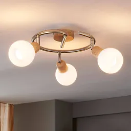 Wood eff. circ. ceiling spotlight Svenka, E14 LED