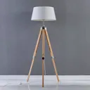 Katie floor lamp with a three-legged wooden stand