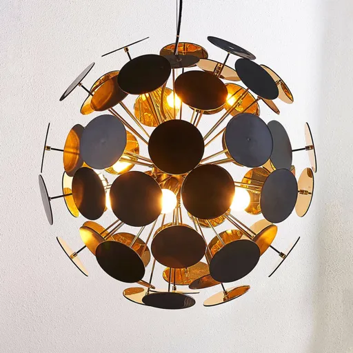 Hanging lamp Kinan with panes in black and gold