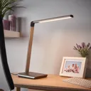 Metallic grey LED table lamp Kuno with dimmer, USB