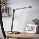 Metallic grey LED table lamp Kuno with dimmer, USB