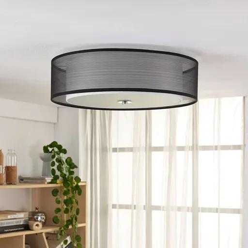 Easydim LED ceiling light Tobia, organza lampshade