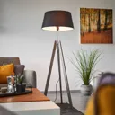 Thea - wooden floor lamp with black chintz shade