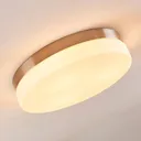 Amilia white ceiling lamp, nickel frame, IP44