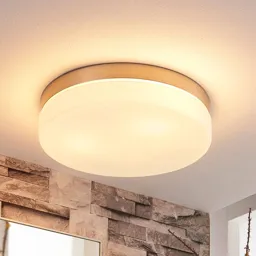 Amilia white ceiling lamp, nickel frame, IP44