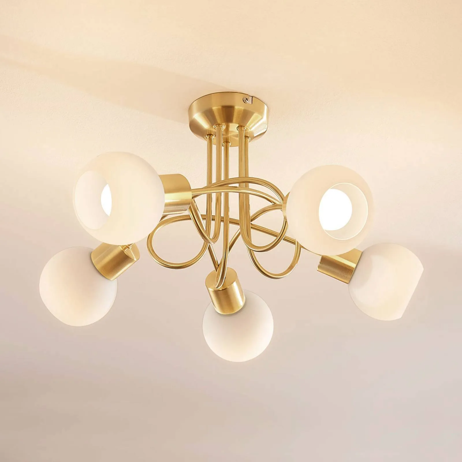 Brass coloured LED ceiling light Elaina, 5-bulb