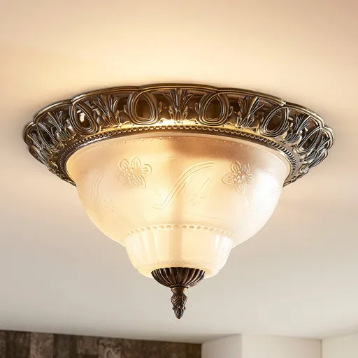 Classic ceiling lamp Anni, etched glass lampshade