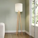 Fabric floor lamp Nida, wooden frame, white