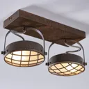 Rusty brown LED ceiling light Tamin, two-bulb