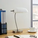 Banker's lamp Selea with a white glass lampshade