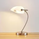 Banker's lamp Selea with a white glass lampshade