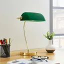 Brass-coloured table lamp Selea, green glass shade