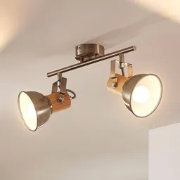 Two-bulb LED ceiling light Dennis with wood