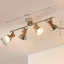Four-bulb LED ceiling light Dennis with wood