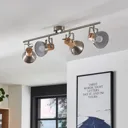 Four-bulb LED ceiling light Dennis with wood