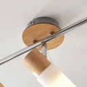 Three-bulb LED ceiling spotlight Christoph, wood