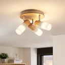 Wooden LED ceiling spotlight Christoph, three-bulb