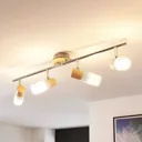 Four-bulb LED ceiling light Christoph with wood