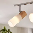Four-bulb LED ceiling light Christoph with wood