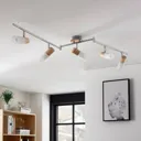 Five-bulb wooden LED ceiling spotlight Christoph