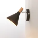 Black LED wall lamp Arina with wood