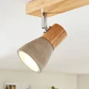 Filiz LED ceiling light, concrete and wood, 3-bulb