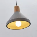Concrete pendant light Caisy with wood, round