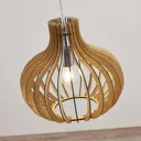 Balloon-shaped wooden pendant light Sina, light