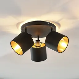 Vasilia fabric ceiling lamp black and gold 3-bulb