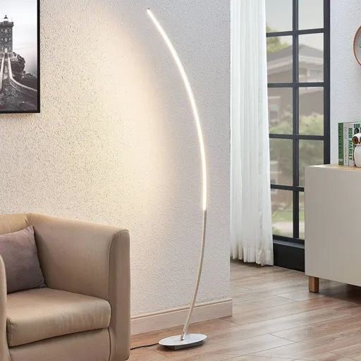 Nalevi LED arc floor lamp, brushed silver